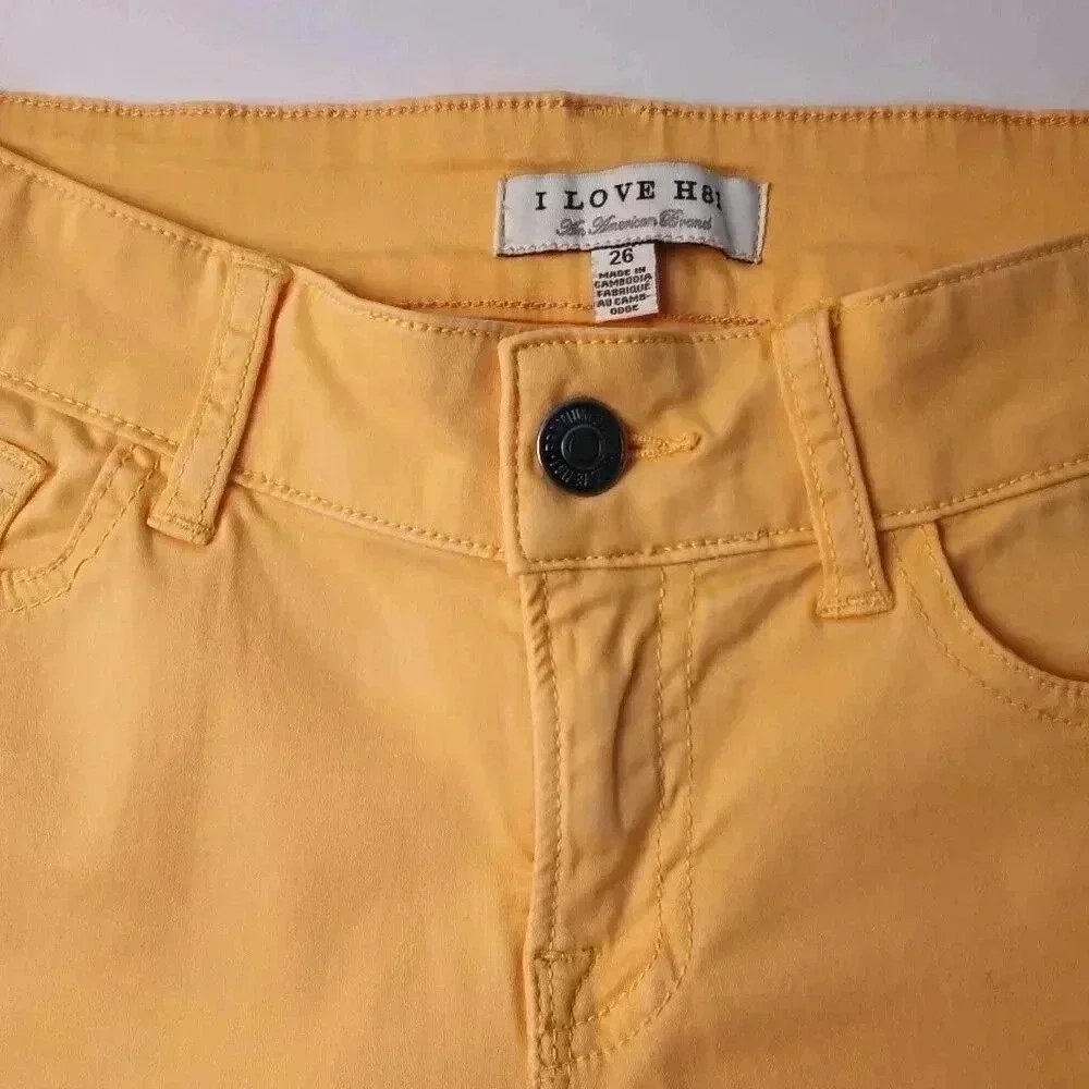 I Love H81 Women Low Rise Skinny Jeans Yellow Size 26/2 Mustard Stretch Y2K